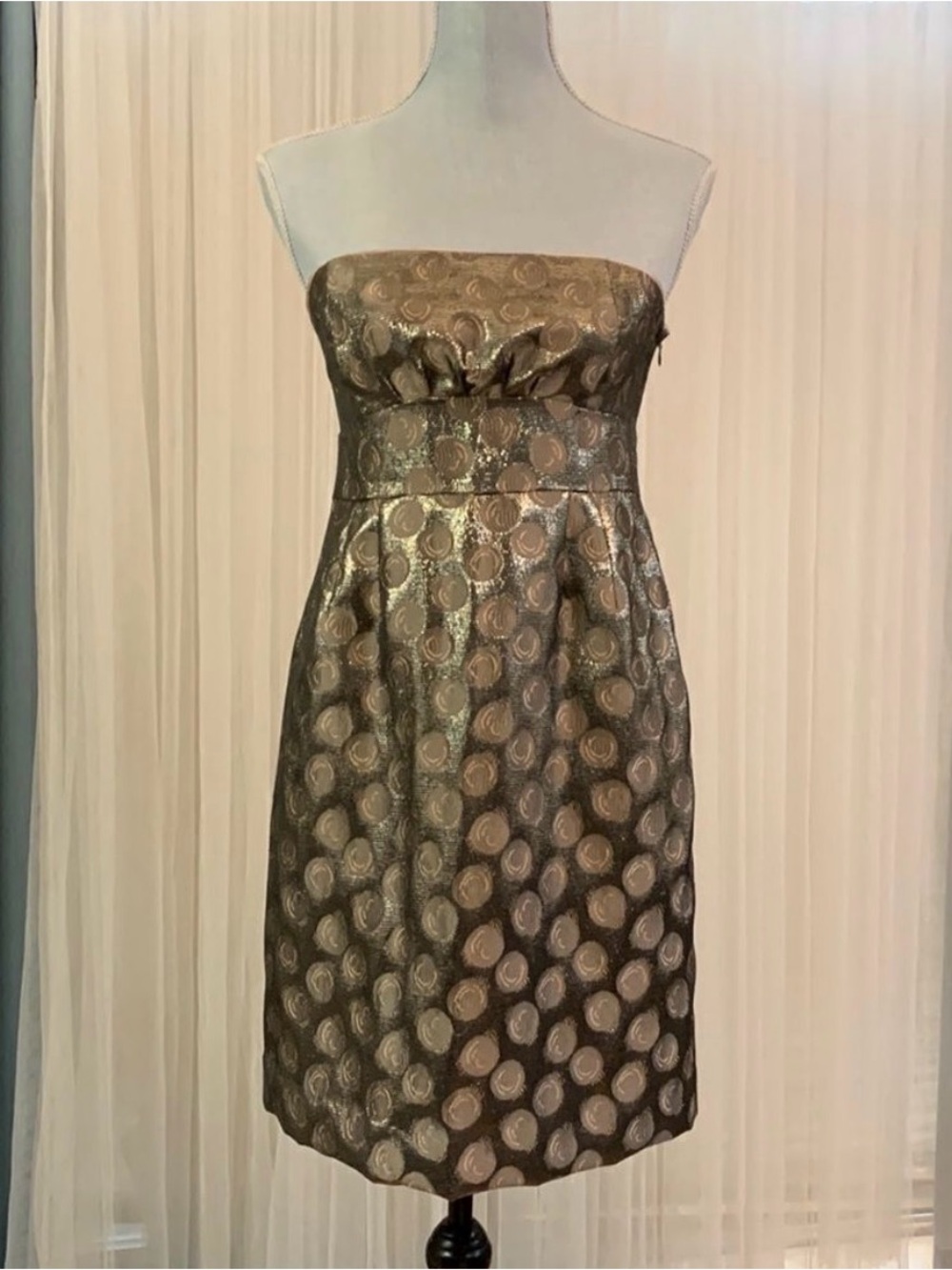 MOULINETTE Souers dress strapless metallic stripes polka dots side zip lined sz8